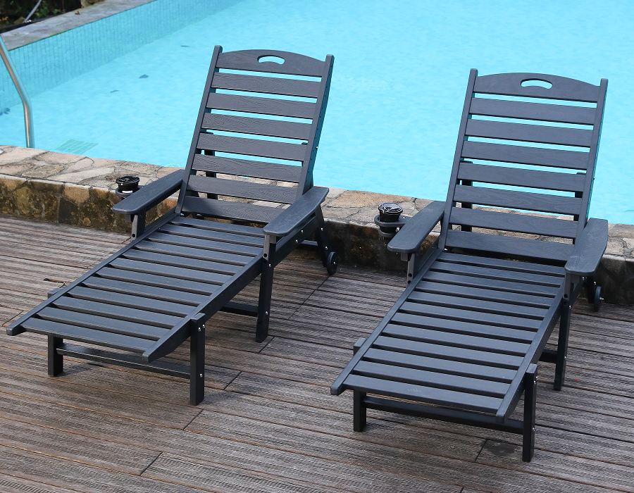 Jet Black 2-balenie HDPE súprava polohovateľných stoličiek Adirondack